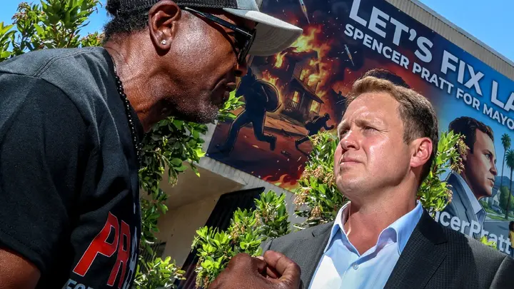 During a discussion on "Real Time," Maher said Pratt has become a frequent topic of conversation in Los Angeles as the former reality television star gains attention in the city's mayoral race. (Robert Gauthier/Los Angeles Times via Getty Images)