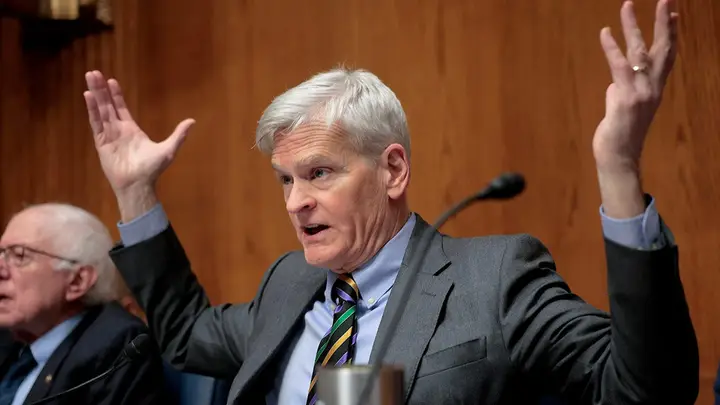 Senate Health, Education, Labor and Pensions Committee Chairman Bill Cassidy questions National Institutes of Health Director Jayanta Bhattacharya during a hearing at the Dirksen Senate Office Building on Capitol Hill in Washington, D.C., on Feb. 3, 2026. (Chip Somodevilla/Getty Images)