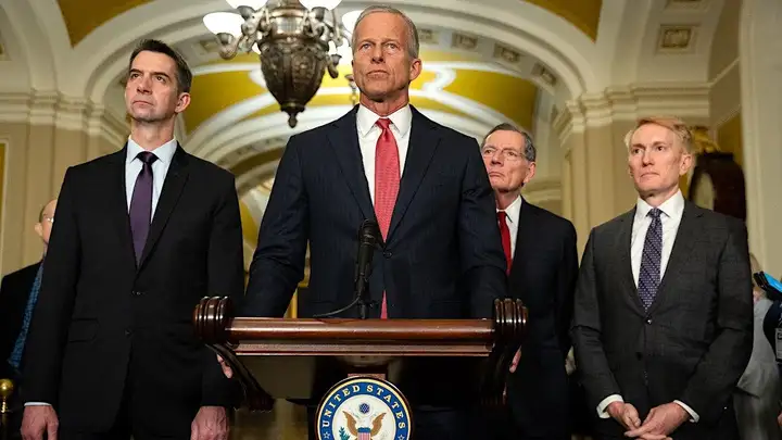 Majority Leader John Thune, R-S.D., and Senate GOP leaders are pushing forward with budget reconciliation to fund the final piece of government that had been shut down by Senate Democrats' opposition to President Donald Trump's Immigration and Customs Enforcement actions. (Nathan Posner/Anadolu)