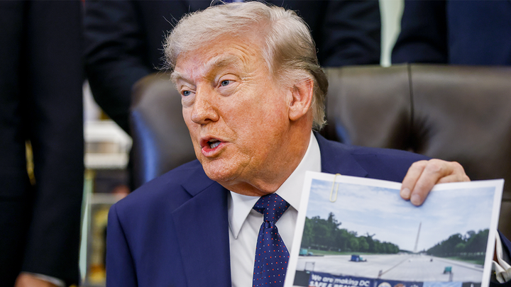 President Donald Trump first announced efforts to renovate the Reflecting Pool in March. (Will Oliver/EPA/Bloomberg via Getty Images)