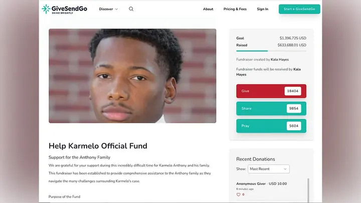 The online fundraiser for Karmelo Anthony and his family, organized by his mother,r Kala Hayes, has been scrubbed from the GiveSendGo website. (GiveSendGo)