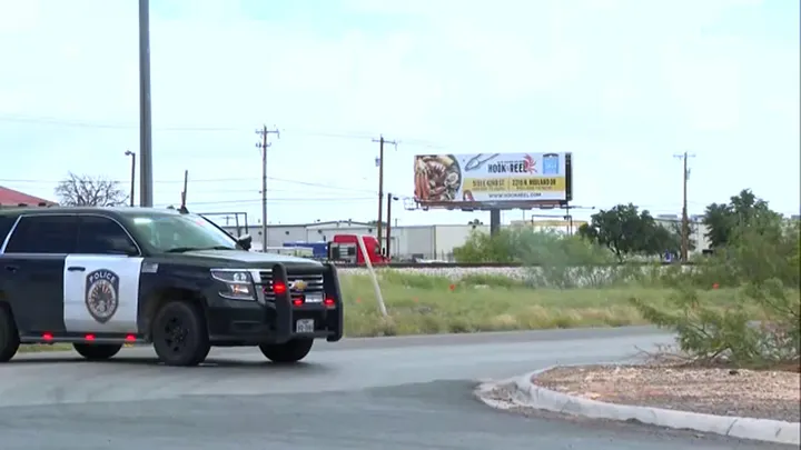 Police near the scene of an active shooting situation in Midland, Texas, Friday. (KOSA VIA NNS)