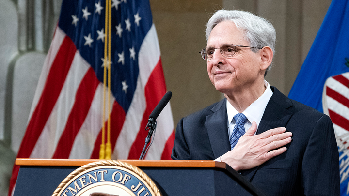 US Attorney General Merrick Garland addresses staff on his first day at the US Department of Justice in Washington, D.C., on March 11, 2021. Garland was confirmed by the Senate with a 70-30 vote on March 10. (Kevin Dietsch/AFP)