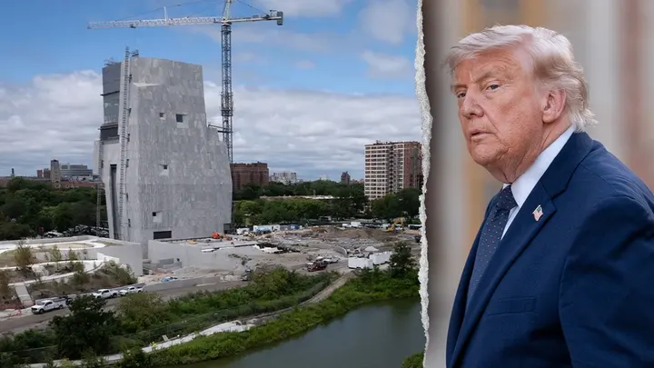 "Thanks to the Builder-in-Chief, these projects are being completed on time and under budget &mdash; a stark contrast to the errantly run Obama administration, which overspent and underdelivered." (Scott Olson via Getty Images; Nathan Laine/Bloomberg via Getty Images)